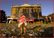 The last supporter trudges off after England are beaten in the Adelaide Test, Australia.