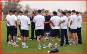 Manager John Stephenson gives a team-talk, UAE, 2013