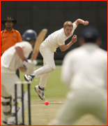 Jamie Porter bowls, MCC YCs v MCC Universities T20 match