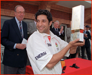Captain Wasim Akram lifts the 1998 NatWest Trophy