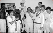 Ian Botham celebrates his recall to the England team