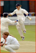 Cambridge Uni's Addie Bottomley celebrates beating Oxford Uni at Lord's.