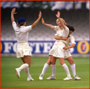 Jo Chamberlain celebrates, Women's World Cup.