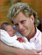 Graham Dilley & his newborn son Christopher, 1987