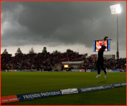 Kieron Pollard catches Samit Patel, T20 semi-final, Rose Bowl, Southampton, England.