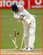 Andrew Flintoff is bowled by Azhar Mahmood