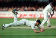 Andrew Flintoff catches Derbyshire's Adrian Rollins