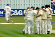 Andrew Flintoff walks off, caught, 2001 C&G semi