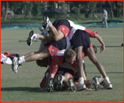 England celebrate goal, net practice, Lahore, Pakistan.