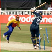 Martin van Jaarsveld is bowled by Ravi Bopara