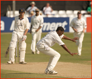 Alex Tudor celebrates the lbw of Ant Botha with a dance