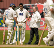 Then scorer Mike Charman takes over as umpire v Lancs