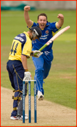 Graham Napier celebrates the wicket of Dale Benkenstein