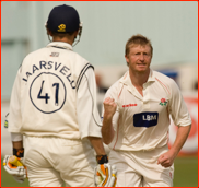 Glen Chapple celebrates the wicket of Martin van Jaarsveld