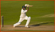 Bilal Shafayat drives off the bowling of Charl Willoughby