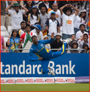 Angelo Mathews knocks the ball back into play.