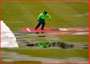 Rain starts play. Edgbaston security guard, Birmingham, England.