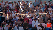 A beer snake showers down as a lone steward gives up