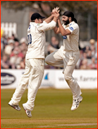 Monty Panesar celebrates Steven Davies ct Michael Yardy