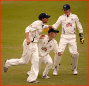 Snell & Batty with Chris Dent after catching Sam Robson