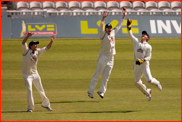 Snell, Gidman & Batty celebrate Ramprakash out