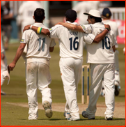 Ntini with fellow bowlers Mahmood and Khan