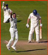 Ajmal Shahzad appeals for the wicket of Robert Key