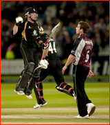 Ian Bell celebrates what he thinks is the win, CB40 Final