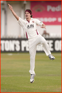 Bowler Jack Brooks celebrates