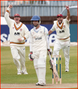 David Sales and Andrew Hall celebrate Chris Taylor out
