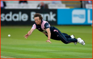 Anthony Ireland fields off his own bowling