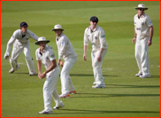 Slips watch the Glamorgan runs flow at Lord's, 2011