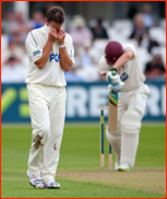 Bowler Paul Franks hides his face