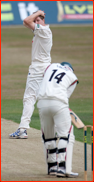 David Balcombe looks back as Greg Smith is not lbw