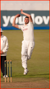 Steve Harmison, on loan from Durham, bowls his first ball