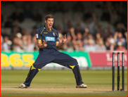 Chris Wood celebrates Varun Chopra's wicket, CB40 Final