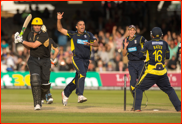 Kabir Ali celebrates winning the CB40 Final, Lord's, 2012