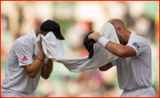 Joe Root & Matt Prior, drinks break v India, 2012