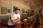England fast bowler, James Anderson, in the Long Room