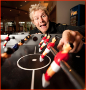 Matthew Hoggard shows a dislike of (table) footballers