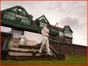 Marcus Trescothick negotiates the Liverpool pavilion steps