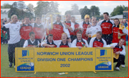 Celebrations on winning the Norwich Union League, 2002