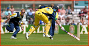 Matthew Hayden in past Warwickshire's Graeme Welch