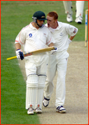 Bowler Steve Kirby 'congratulates' Trevor Ward