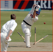 Michael Lumb is bowled by James Tomlinson