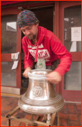Alex polishes the pavilion bell at Old Trafford
