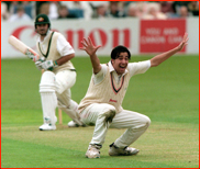 James Ormond appeals during his 6 wickets v The Australians