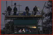 Sky at night. TV commentators during a day/night match, Bristol, England.