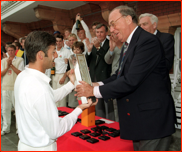 Mike Watkinson receives the 1996 NatWest Trophy