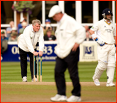 A long day for umpire Graham Burgess, Taunton.